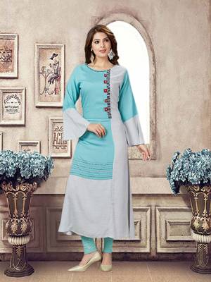 Plus Sizes Are Available In This Pretty Patterned Readymade Kurti In Sky Blue &Grey Color Fabricated On Rayon. It Is Available In All Plus Sizes. Buy Now.