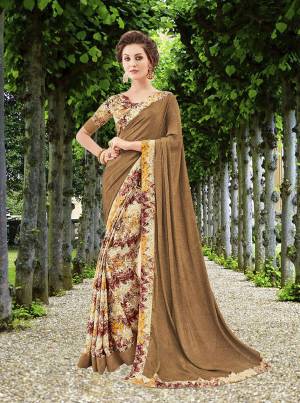 Go Floral With This Pretty Crepe Silk Fabricated Saree Paired With Running Blouse. This Saree And Blouse Are Beautified With Floral Prints All Over Giving It And Pretty Attractive Look. 