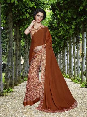 Beat The Heat This Summer With This Light Weight Crepe Silk Fabricated Saree And Blouse. This Saree And Blouse Are Beautified With Floral Prints All Over, Buy Now.