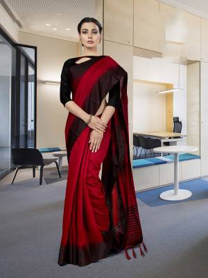 Here Is Very Pretty Silk Based Saree Fabricated On Cotton Art Silk Paired?With Running Blouse, This Pretty Formal Weaved Saree Is Best Suitable For Your Work Place As It Is Light Weight And Esnures Superb Comfort All Day Long. Also It Can Be Used As Uniform At Different Places Like Airports, Hospitals And Hotels. Buy Now