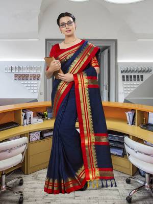 No More Worry For What To Wear At Your Place, Grab This Cotton Art Silk Fabricated Saree And Blouse Beautified With Weave All Over. This Saree Can Be Used As Uniform At Different Places Like Airports, Hospitals And Hotels