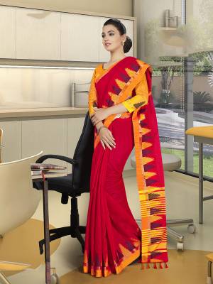 Here Is Very Pretty Silk Based Saree Fabricated On Cotton Art Silk Paired?With Running Blouse, This Pretty Formal Weaved Saree Is Best Suitable For Your Work Place As It Is Light Weight And Esnures Superb Comfort All Day Long. Also It Can Be Used As Uniform At Different Places Like Airports, Hospitals And Hotels. Buy Now