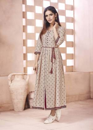 Flaunt Your Rich And Elegant Taste Wearing This Designer Readymade Kurti In Beige Color Fabricated On Weaving Cotton. This Elegant Looking Kurti Is Available In All Sizes. Buy Now.