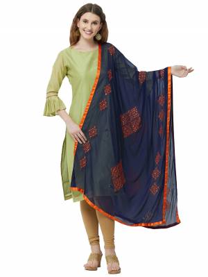 Make A Style Statement This Season With This Beautiful Dupatta In Navy Blue Color Crafted From Chiffon with classy thread work with border. 