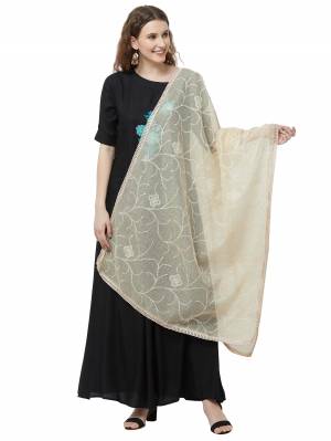 Make A Style Statement This Season With This Beautiful Dupatta In Cream Color Crafted From Cotton Silk with classy thread work with border. 