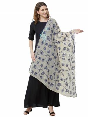 Make A Style Statement This Season With This Beautiful Dupatta In Off-White Color Crafted From Cotton Silk with classy thread work with border. 