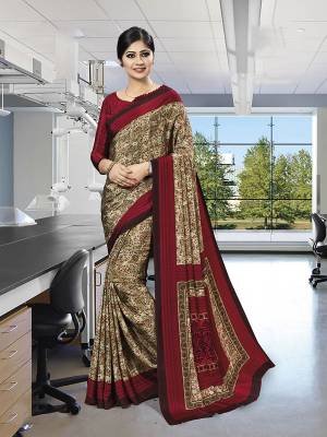 Here Is Very Pretty Printed Saree Fabricated On Crepe Silk Paired?With Running Blouse, This Pretty Formal Printed Saree Is Best Suitable For Your Work Place As It Is Light Weight And Esnures Superb Comfort All Day Long. Also It Can Be Used As Uniform At Different Places Like Airports, Hospitals And Hotels. Buy Now