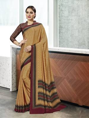 No More Worry For What To Wear At Your Place, Grab This Crepe Silk Fabricated Saree And Blouse Beautified With Prints All Over. This Saree Can Be Used As Uniform At Different Places Like Airports, Hospitals And Hotels
