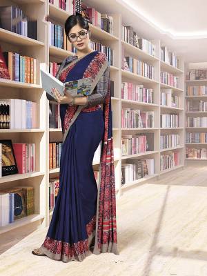 No More Worry For What To Wear At Your Place, Grab This Crepe Silk Fabricated Saree And Blouse Beautified With Prints All Over. This Saree Can Be Used As Uniform At Different Places Like Airports, Hospitals And Hotels