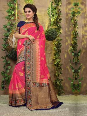 Celebrate This Festive Season With Beauty And Comfort Wearing This Designer Silk Based Saree Is Fabricated On Jacquard Silk Beautified With Attractive Weave Paired With Art Silk Fabricated Blouse