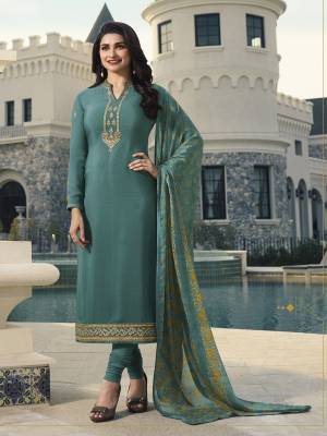 New English Shade Is Here With This Designer Straight Suit In Steel Blue Color. This Pretty Dress Material Is Fabricated On Crepe Paired With Chiffon Fabricated Dupatta. Buy This Suit Now.