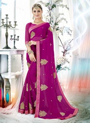 Bright And Visually Appealing Color Is Here With This Designer Saree In Magenta Pink Color Paired With Magenta Pink Colored Blouse. This Saree And Blouse are Fabricated On Georgette Beautified with Attractive Jari Embroidery.