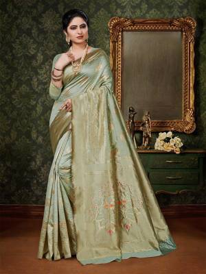 Adorn The Pretty Angelic Look  In This Designer Silk Based Saree In Pastel Green Color. This Saree And Blouse are Fabricated On Art Silk Beautified With Heavy Weave. Buy Now.