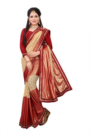 This Wedding Season Opt For The Minimal Designer Look Wearing This Saree In Beige And Maroon Color Paired With Maroon Colored Blouse. This Saree Is Fabricated On Lycra Paired With Art Silk Fabricated Blouse. Buy Now.