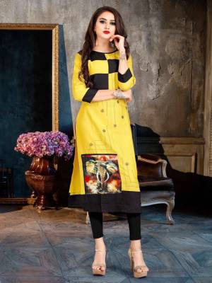 Grab This Beautiful Readymade Kurti For Your Casual Or Semi-Casual Wear, This Kurti Is Fabricated On Rayon Beautified With Printed Patch And Buttons. Buy Now.