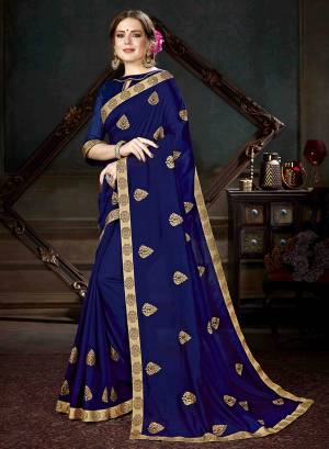 Enhance Your Personality Wearing This Designer Saree In Royal Blue Color Paired With Royal Blue Colored Blouse, This Butti Embroidered Saree Is Fabricated On Georgette Paired with Art Silk Fabricated Blouse. 