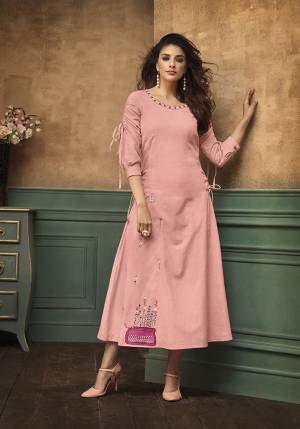 Look Beautiful In This Very Pretty Designer Readymade Kurti In Pink Color. This Kurti Is Fabricated On Satin Cotton Beautified With Thread Work. Its Fabric Is Soft Towards Skin And Pattern Will Earn You Lots Of Compliments From Onlookers. 