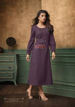 For Your Semi-Casuals Or Festive Wear, Grab This Designer Readymade Kurti In Purple Color Fabricated On Satin Cotton. It Is Beautified With Thread Work And Ensures Superb Comfort All Day Long. 