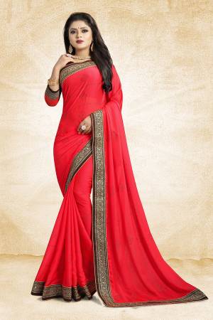 Celebrate This Festive Season With Beauty And As Well As Comfort At The Same Time With This Beautiful Designer Saree In Dark Pink Color Paired With Dark Pink Colored Blouse. This Saree Is Satin Georgette Based Paired With Art Silk Fabricated Blouse. It Has Heavy Embroidered Lace Border With Stone Work All Over The Saree. Buy This Designer Piece Now.