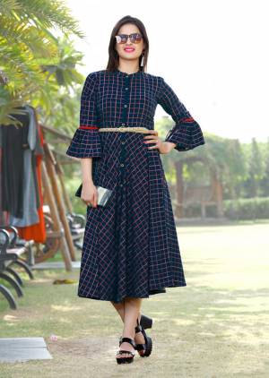 Grab This Beautiful Checks Printed Designer Readymade Kurti In Navy Blue Color Fabricated On Rayon. This Kurti Is Light In Weight And Ensures Superb Comfort All Day Long.  