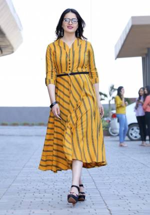 Go With The Seasons Trend With This Deisgner Readymade Kurti In Yellow Color Fabricated On Rayon Beautified With Lining Prints All Over It. This Can Be Paired With Any Kind Of Bottom And No Bottom As A Maxi. This Kurti Is Available In All Regular Sizes. Buy Now.