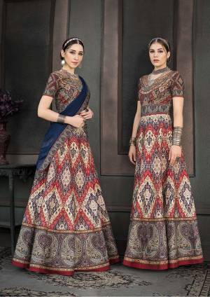 Go Colorful With This Designer Two In One Lehenga Which You Make It As Floor Length Suit Or Lehenga. Its Pretty Blouse And Lehenga are Fabricated On Heritage Art Silk Paired With Chiffon Fabricated Dupatta. It Is Beautified With Digital Prints And Stone Work. Buy This Designer Piece Now.