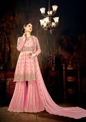 Look Pretty This Heavy Designer Sharara Suit In Pink Color Paired With Pink Colored Bottom are Dupatta, This All Over Suit Is Fabricated On Georgette Beautified With Heavy Attractive Embroidery. Buy This Now.