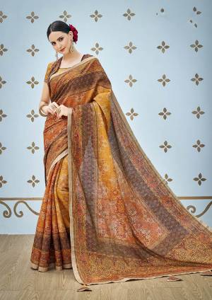 Beat The Heat This Summer Wearing This Pretty Digital Printed Designer Saree, This Saree And Blouse Are Fabricated On Banarasi Art Silk Beautified With Prints And Stone Work. 