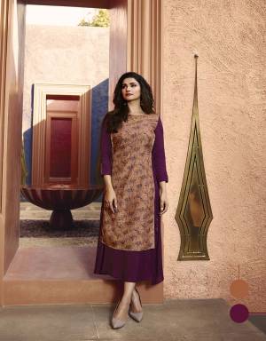 Celebrate This Festive Season With Beauty And Comfort Wearing This Designer Readymade Kurti In Wine And Beige Color Fabricated On Art Silk And Satin. It Is Beautified With Prints And Stone Work Which Gives A Rich And Subtle Look To Your Personality. 