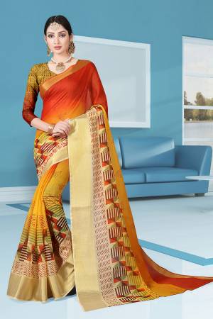 Here Is Very Pretty Printed Saree Fabricated On Cotton Paired With Running Blouse, This Pretty Formal Printed Saree Is Best Suitable For Your Work Place As It Is Light Weight And Esnures Superb Comfort All Day Long. Also It Can Be Used As Uniform At Different Places Like Airports, Hospitals And Hotels. Buy Now
