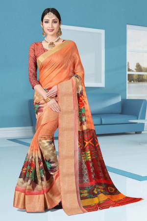 No More Worry For What To Wear At Your Place, Grab This Cotton Fabricated Saree And Blouse Beautified With Prints All Over. This Saree Can Be Used As Uniform At Different Places Like Airports, Hospitals And Hotels