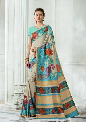 Look Pretty In This Designer Tussar Silk Based Saree Beautified With Prints All Over. Its Rich Fabric And Unique Weave Pattern Will Earn You Lots Of Compliments From Onlookers
