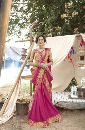 Look Pretty In This Girly Color Pallete With This Designer Saree In Shaded Peach And Dark Pink Color Paired With Peach Colored Blouse. This Saree Is Georgette Based Paired With Art Silk Fabricated Blouse. Buy This Heavy Embroidered Saree Now.