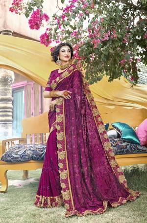 Bright And Visually Appealing Color IS Here With This Designer Saree In Purple Color Paired With Purple Colored Blouse. This Saree Is Georgette Based Paired With Art Silk Fabricated Blouse. 