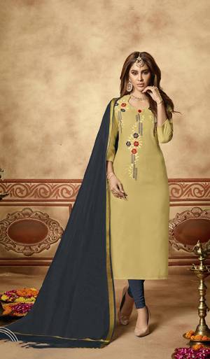 This Dress Material Is Cotton Based Paired With Cotton Bottom And Chanderi  Fabricated Dupatta. Get This Stitched As Per Your Desired Fit And Comfort. 
