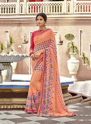For A Royal Look, Grab This  Printed Saree In Georgette Fabricated Paired With Georgette Blouse.  Grab This Pretty Light Weight Saree. Buy Now.