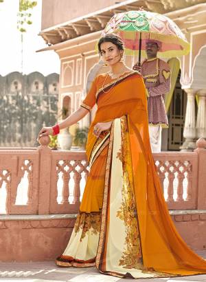 For A Royal Look, Grab This  Printed Saree In Georgette Fabricated Paired With Georgette Blouse.  Grab This Pretty Light Weight Saree. Buy Now.