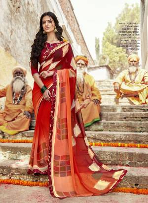 Grab This Designer Simple And Elegant Looking Saree In Red And Orange Color Paired With Red Colored Blouse. This Saree Is Fabricated On Georgette Paired With Art Silk Fabricated Blouse. 