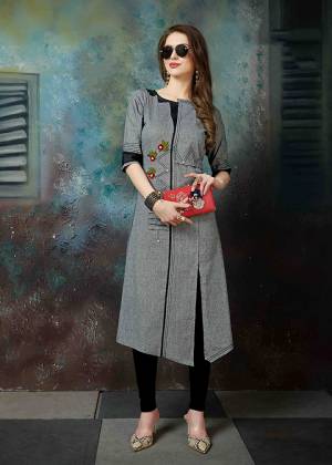Rich And Elegant Looking Designer Readymade Kurti Is Here In Grey Color Fabricated On Khadi Cotton Beautified With Thread Embroidery. 