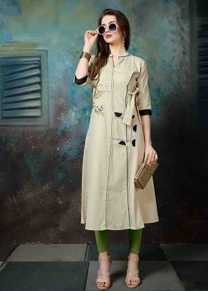 Simple And Elegant Looking Designer Readymade Kurti Is Here In Cream Color Fabricated On Khadi Cotton. It Is Beautified With Pretty Thread Embroidery And Also Light In Weight And Easy To Carry All Day Long. 