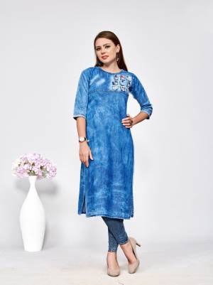 Here Is a Summer Cool Denim Cotton With This Designer Readymade Kurti In Blue Color. This Kurti Is Fabricated On Denim Cotton Beautified With Attractive Cut Work. It Is Light Weight And Easy To Carry All Day Long. Also It Is Available In All Regular Sizes, Choose As Per Your Size And Comfort. 