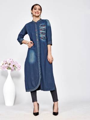 Here Is a Summer Cool Denim Cotton With This Designer Readymade Kurti In Blue Color. This Kurti Is Fabricated On Denim Cotton Beautified With Attractive Cut Work. It Is Light Weight And Easy To Carry All Day Long. Also It Is Available In All Regular Sizes, Choose As Per Your Size And Comfort. 