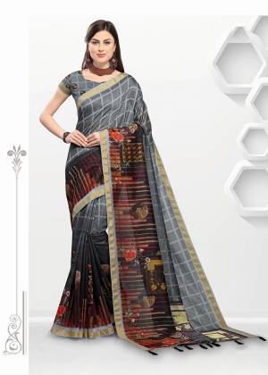 Add This Pretty Printed Designer Saree To Your Wardrobe Fabricated On Linen. Its Rich Linen Fabric And Prints Will Earn You Lots Of Compliments From Onlookers. 