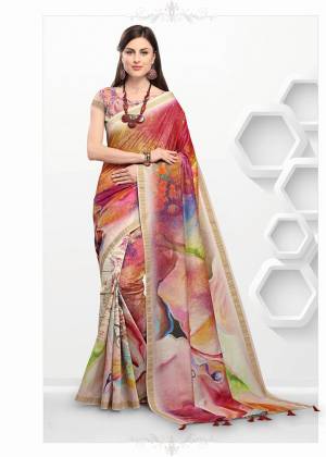 Add This Pretty Printed Designer Saree To Your Wardrobe Fabricated On Linen. Its Rich Linen Fabric And Prints Will Earn You Lots Of Compliments From Onlookers. 