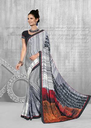 For Your Semi-Casuals, Grab This Pretty Printed Saree In White And Black Color Paired With Black Colored Blouse. This Saree And Blouse Are Fabricated On Crepe Beautified With Prints All Over. Buy Now.