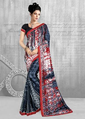 Add This Pretty Saree To Your Wardrobe In Multi Color Paired With Black Colored Blouse. This Saree And Blouse Are Fabricated On Crepe Beautified With Abstract Prints All Over It. Buy Now.