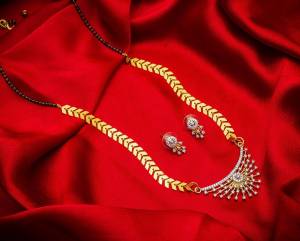 Grab This Very Pretty Mangalsutra Set With A Whole New Design And Pattern. This Pretty Set Can Be Paired With Any Colored Ethnic Attire. It Is Light Weight And Easy To Carry All Day Long. 