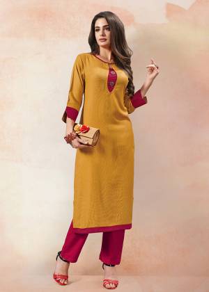 Simple And Elegant Looking Straight Kurti Is Here In Musturd Yellow Color Fabricated On Rayon. This Kurti Is Light Weight And Can Be Paired With Same Of Contrasting Colored Bottom. Buy This Readymade Kurti Now.