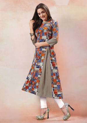 For Your College, Home Or Work Place, This Kurti Is Suitable For All. Grab This Readymade Kurti In Grey And Multi Color Fabricated On Rayon. It Is Light In Weight And Easy To Carry All Day Long.