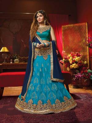 Go With The Pretty Shades Of Pink With This Heavy Designer Lehenga Choli In Blue Colored Blouse Paired With Navy Blue Colored Dupatta. Its Embroidered Blouse Is Silk Based Paired With Jacquard Net Fabricated Lehenga And Chiffon Dupatta.